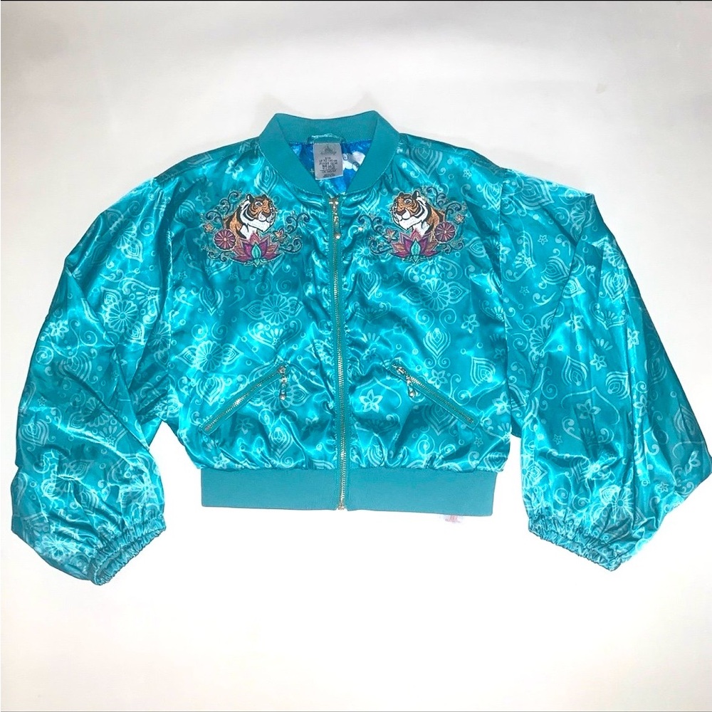 Girls Disney Princess Jasmine Zippered Varsity Jacket 9 10 medium teal bling